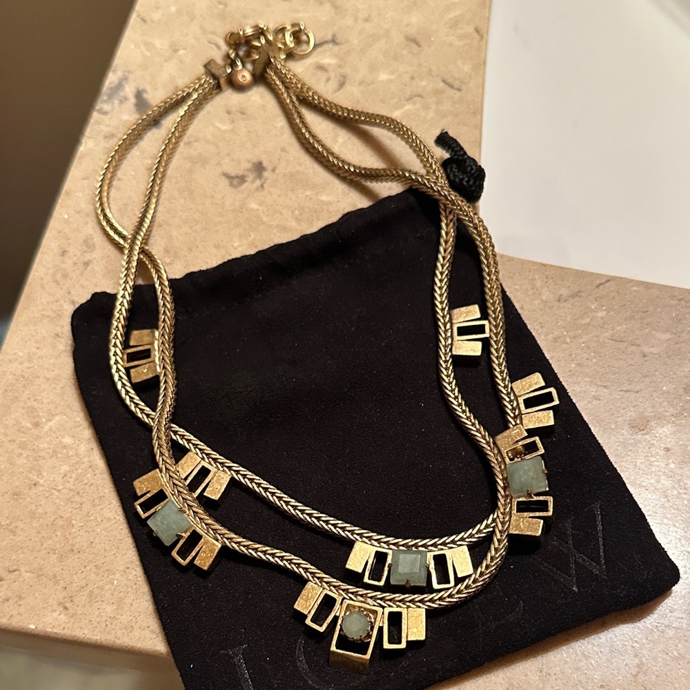 J. Crew Antique Gold-Tone Necklace with Pale Green Stone Accents